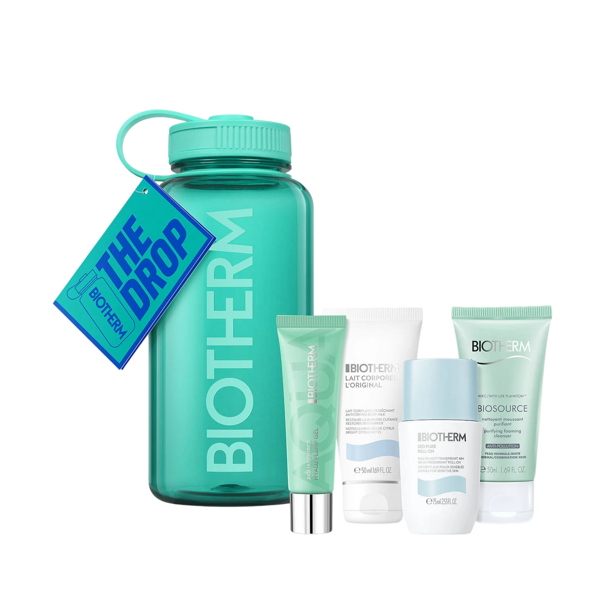 Set Biotherm: Biosource, Eliminates Impurities, Cleansing Foam, 50 ml + Deo Pure, 72h Protection, Deodorant Roll-On, For Women, 75 ml + Aquasource Hyalu Plump, Moisturizing, Daily, Gel Cream, For Face, 30 ml + Lait Corporel, Anti-Dryness, Body Milk, 50...