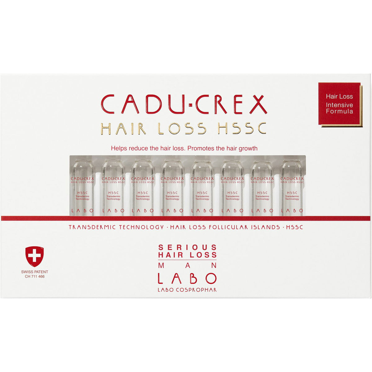 Labo Cosprophar Suisse, Cadu-Crex Severe Stage, Anti-Hair Loss, Ampoules Treatment Serum, For Scalp, For Men, 40 pcs, 3.5 ml