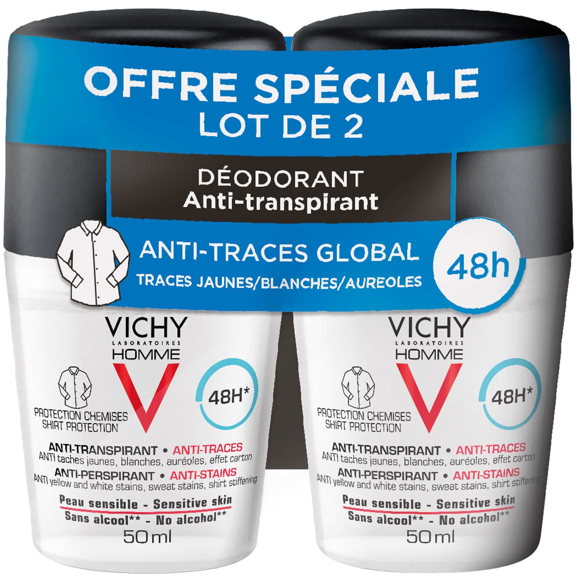 Vichy Homme 48h Antiperspirant Balls For Men 2 X 50 ml